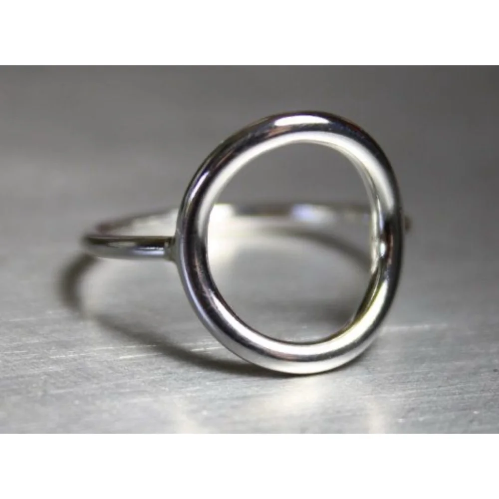 Unisex Geometric Open Circle‎ Karma Ring, White Gold Plated S925, Adjustable